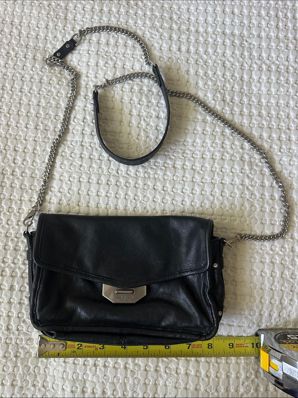 rag & bone Black Leather Crossbody with Silver Chain